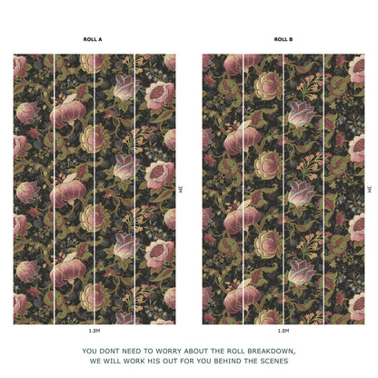Meliora Jacobean Floral Hybrid Mural – Noir