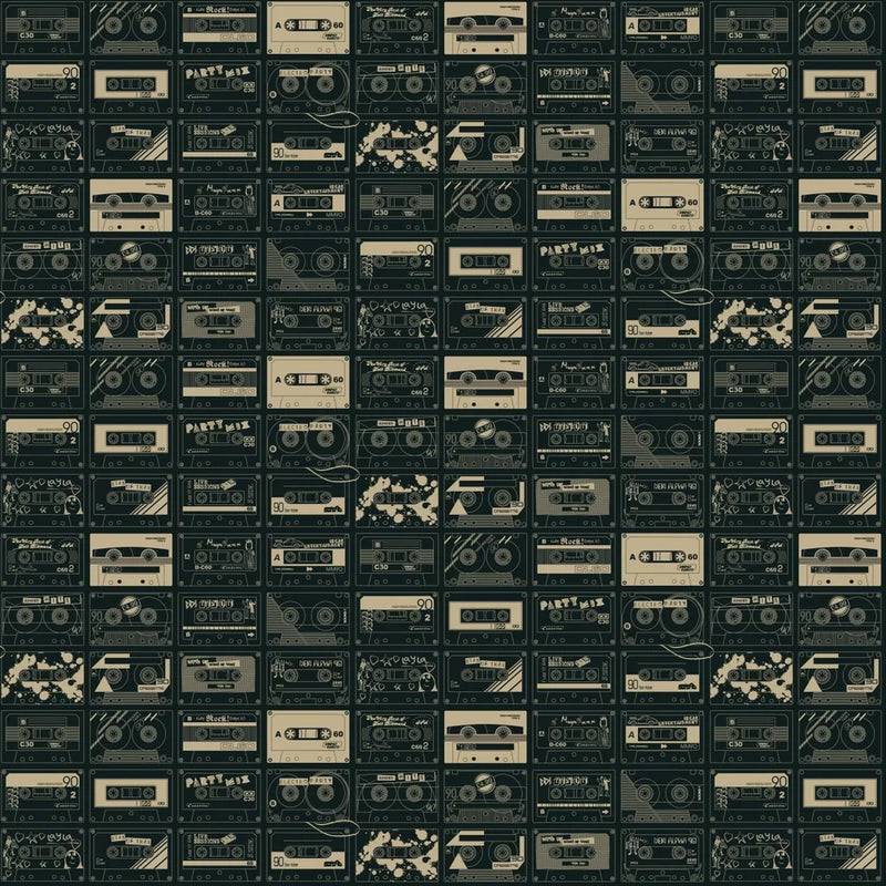 Sample - C60 Tape Cassette Wallpaper - Black