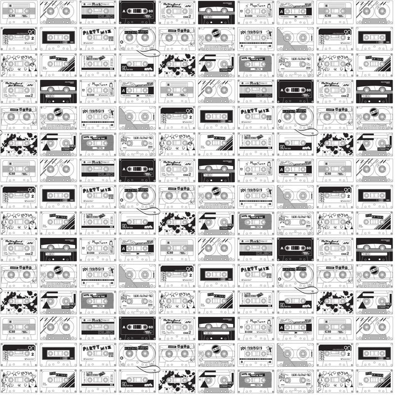 Sample - C60 Tape Cassette Wallpaper - White