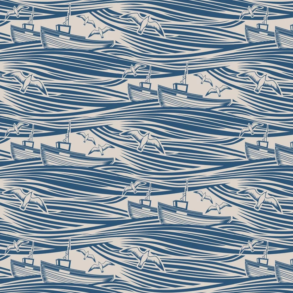 Whitby Boat Wallpaper - Denim