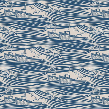 Whitby Boat Wallpaper - Denim