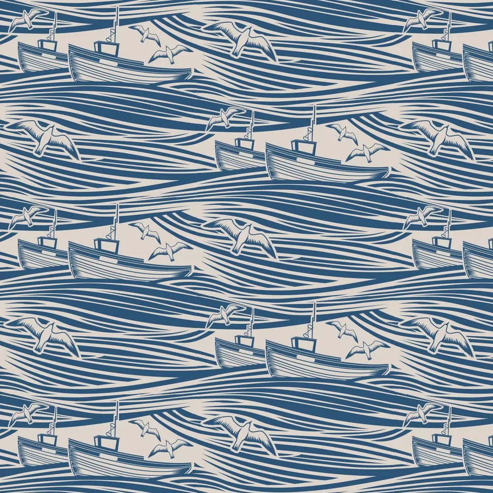 Sample - Whitby Boat Wallpaper - Denim