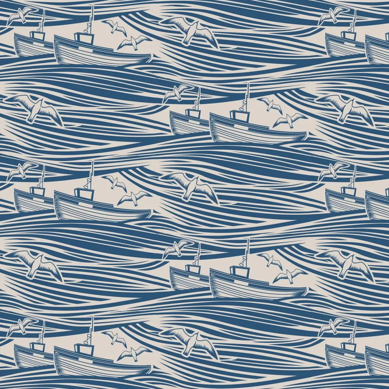 Sample - Whitby Boat Wallpaper - Denim