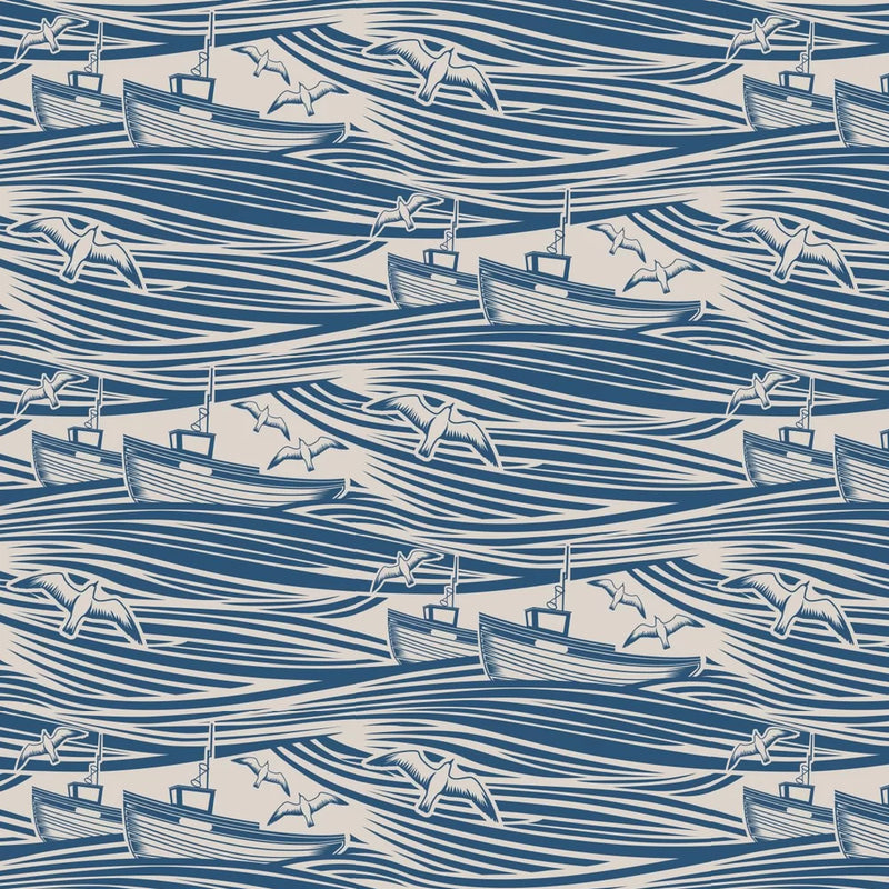 Whitby Boat Wallpaper - Denim