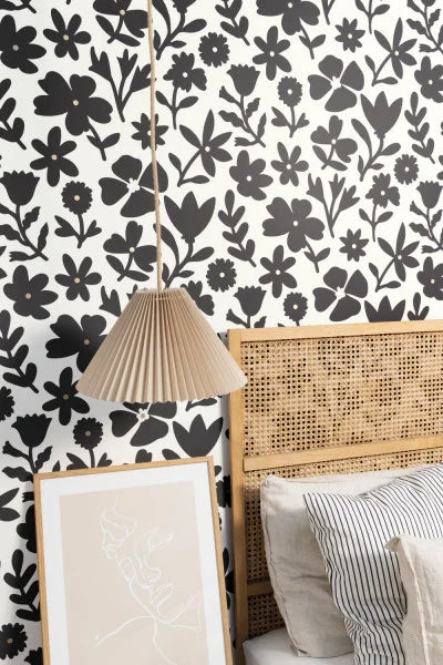 Floralie Wallpaper - Blanc noir