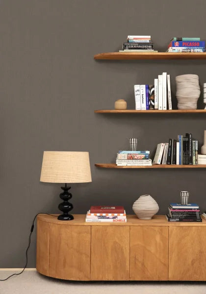 Uni Natte Metallises Wallpaper - Noir Dore