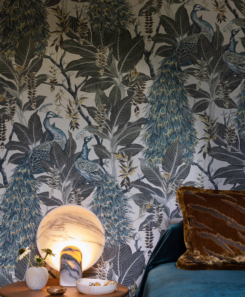 Royal Peacock Wallpaper - Vintage White