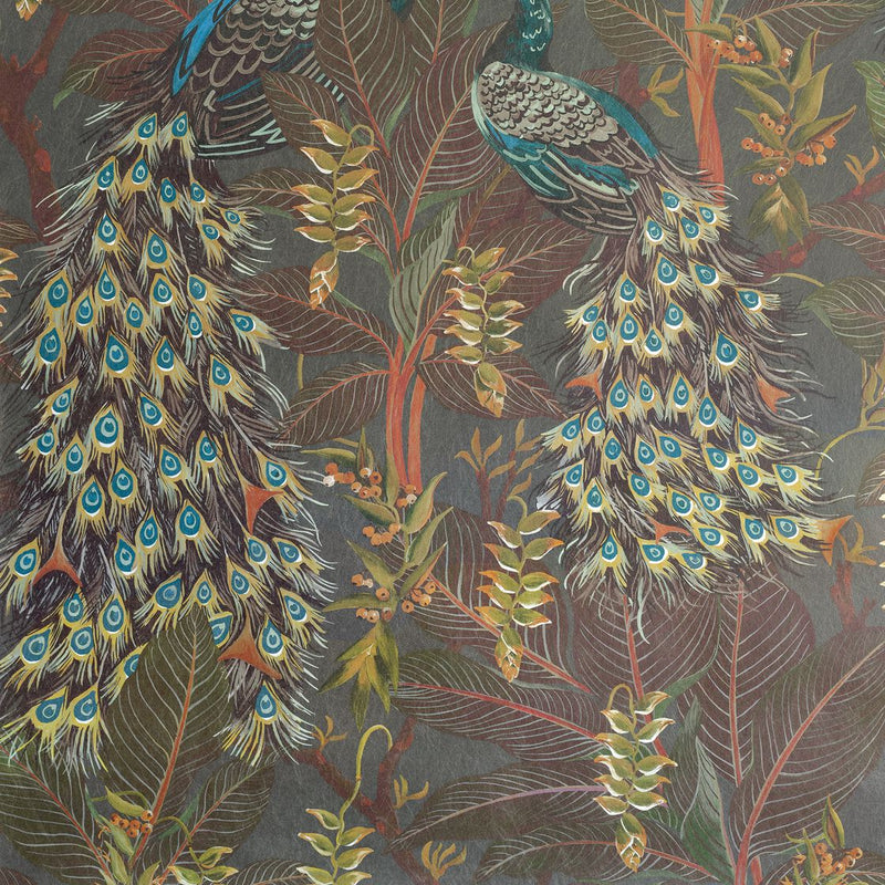 Sample - Royal Peacock Wallpaper - Sepia