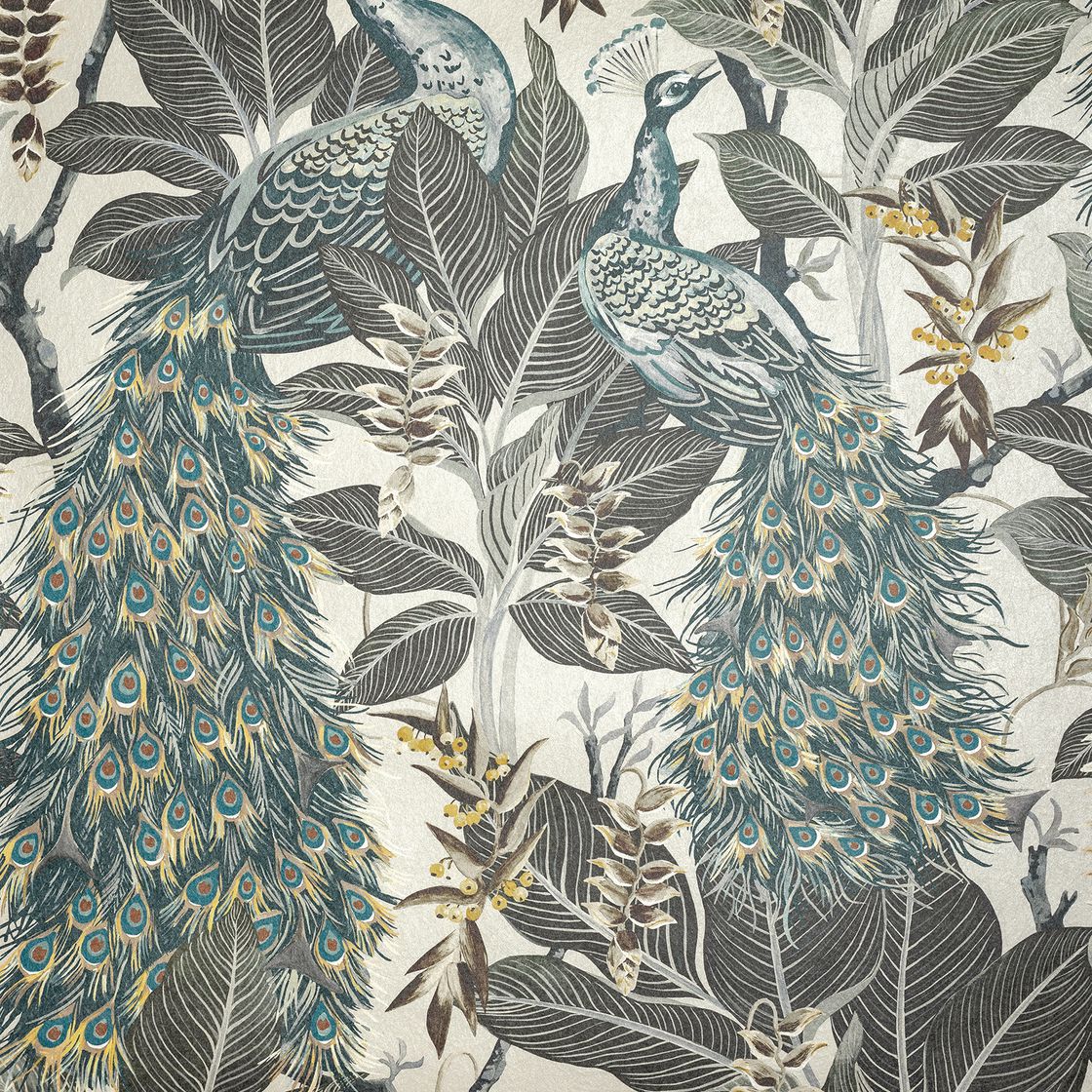 Royal Peacock Wallpaper - Vintage White