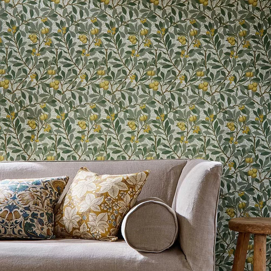 Arbutus by Morris Wallpaper - Sage/Lemon