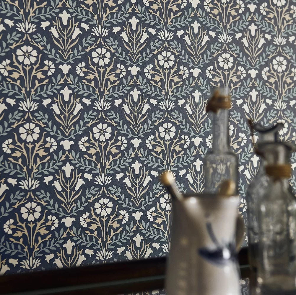 Bellflowers Wallpaper - Morris - Indigo Linen