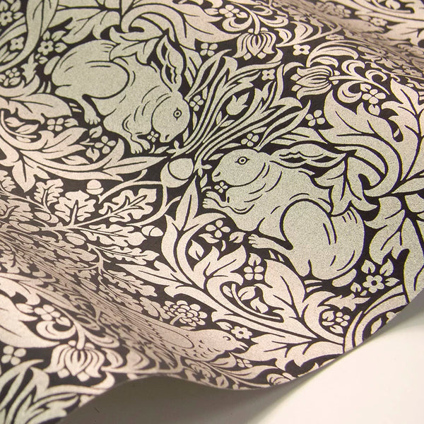 Sample - Brer Rabbit by Morris Wallpaper - Ink/Silver