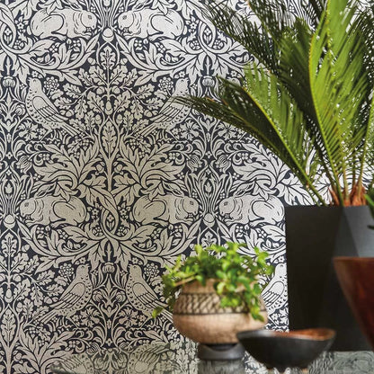 Brer Rabbit by Morris Wallpaper - Ink/Silver