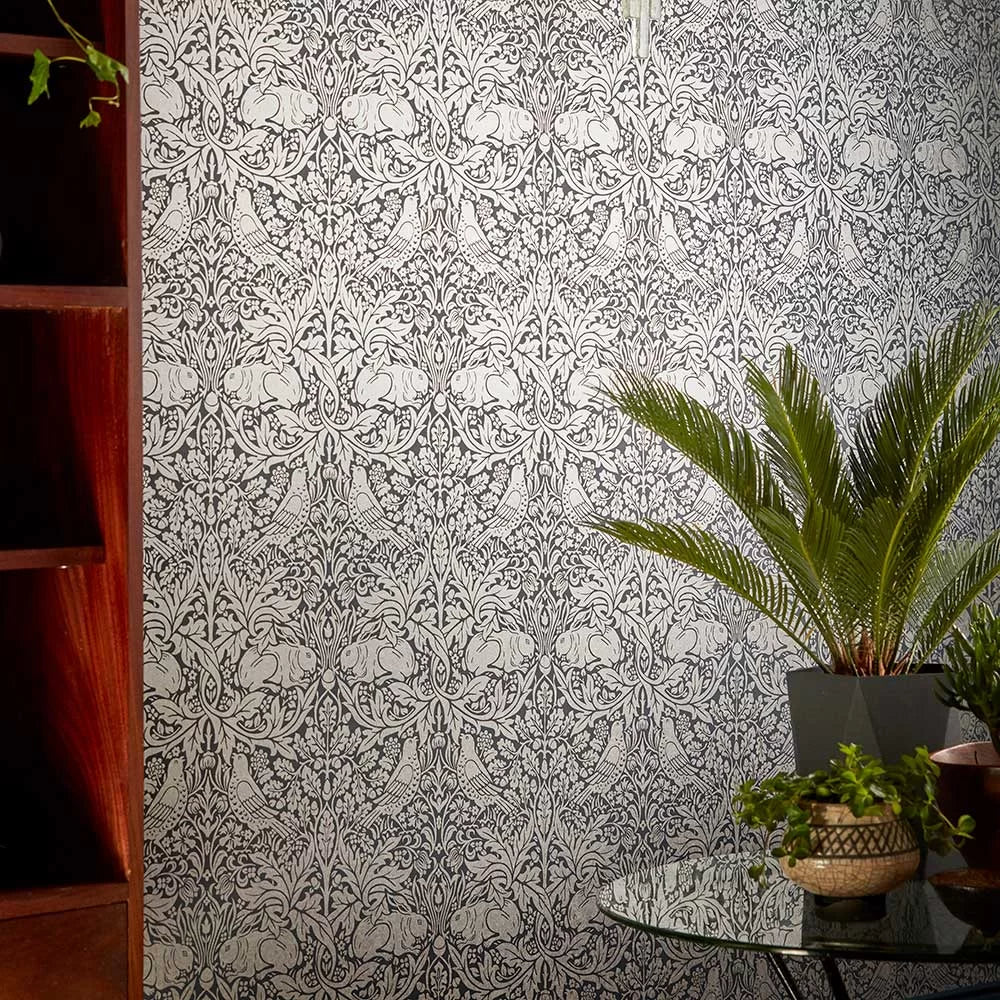 Brer Rabbit by Morris Wallpaper - Ink/Silver