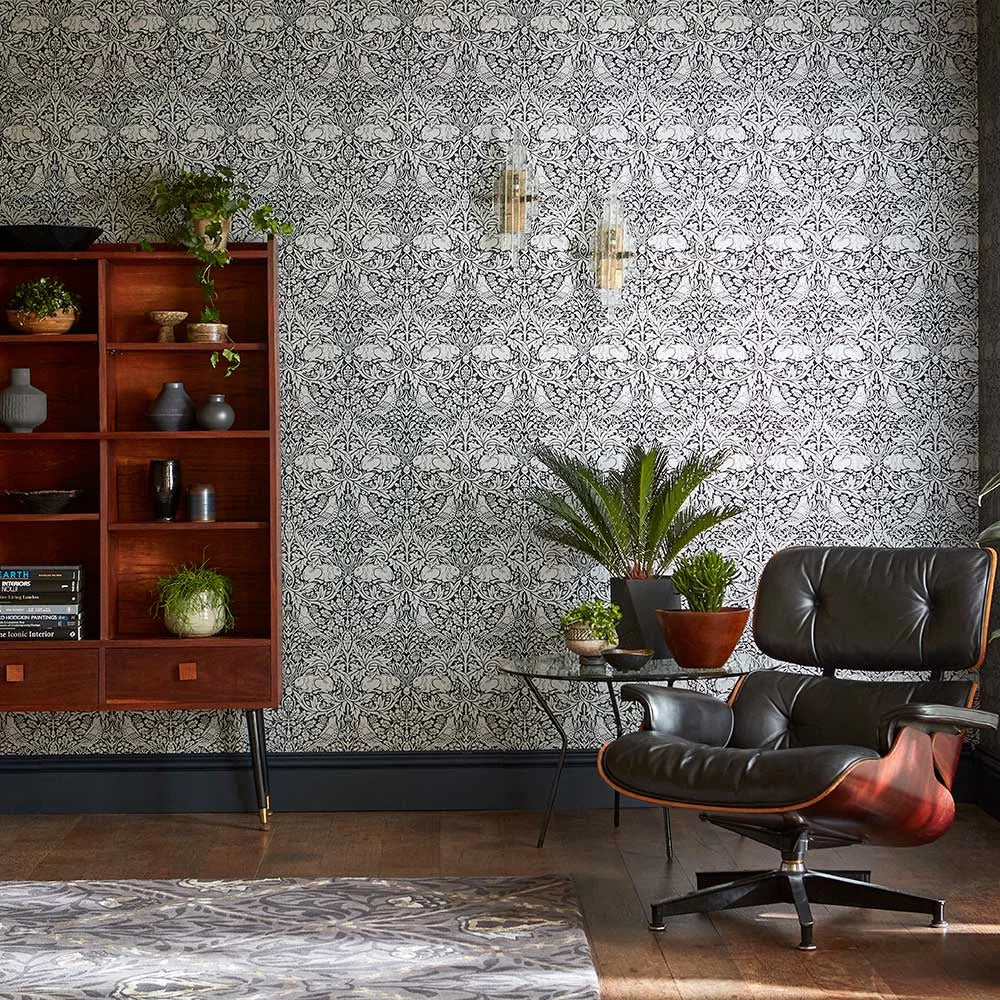 Brer Rabbit by Morris Wallpaper - Ink/Silver