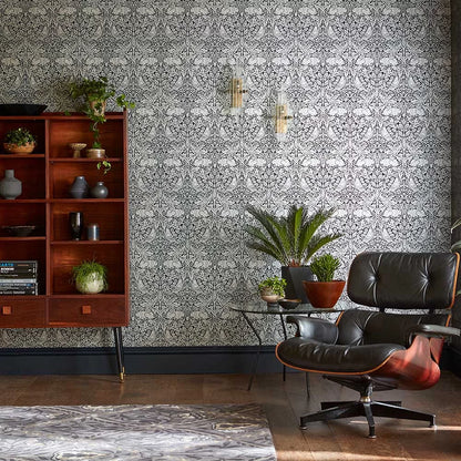 Brer Rabbit by Morris Wallpaper - Ink/Silver