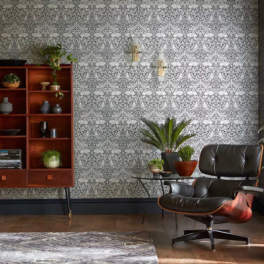Brer Rabbit by Morris Wallpaper - Ink/Silver