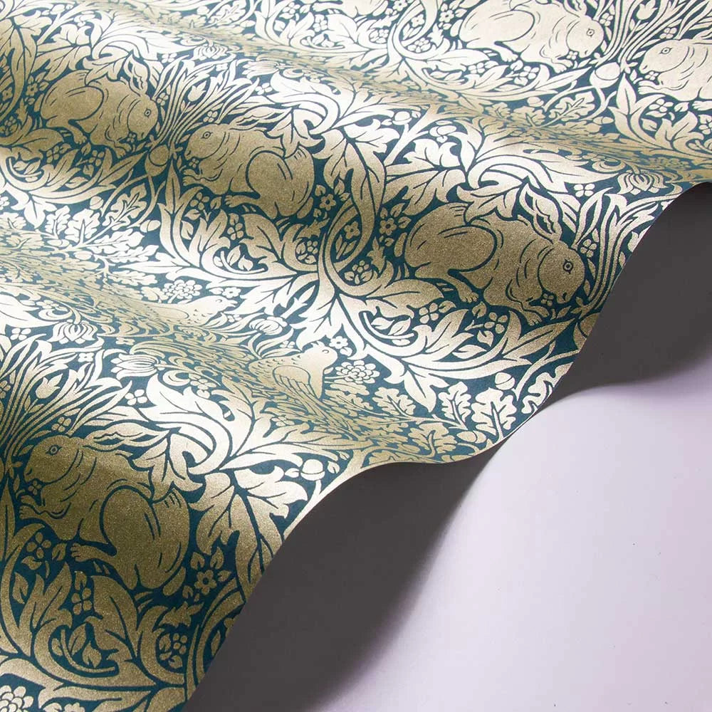 Brer Rabbit by Morris Wallpaper - Peacock/Gold
