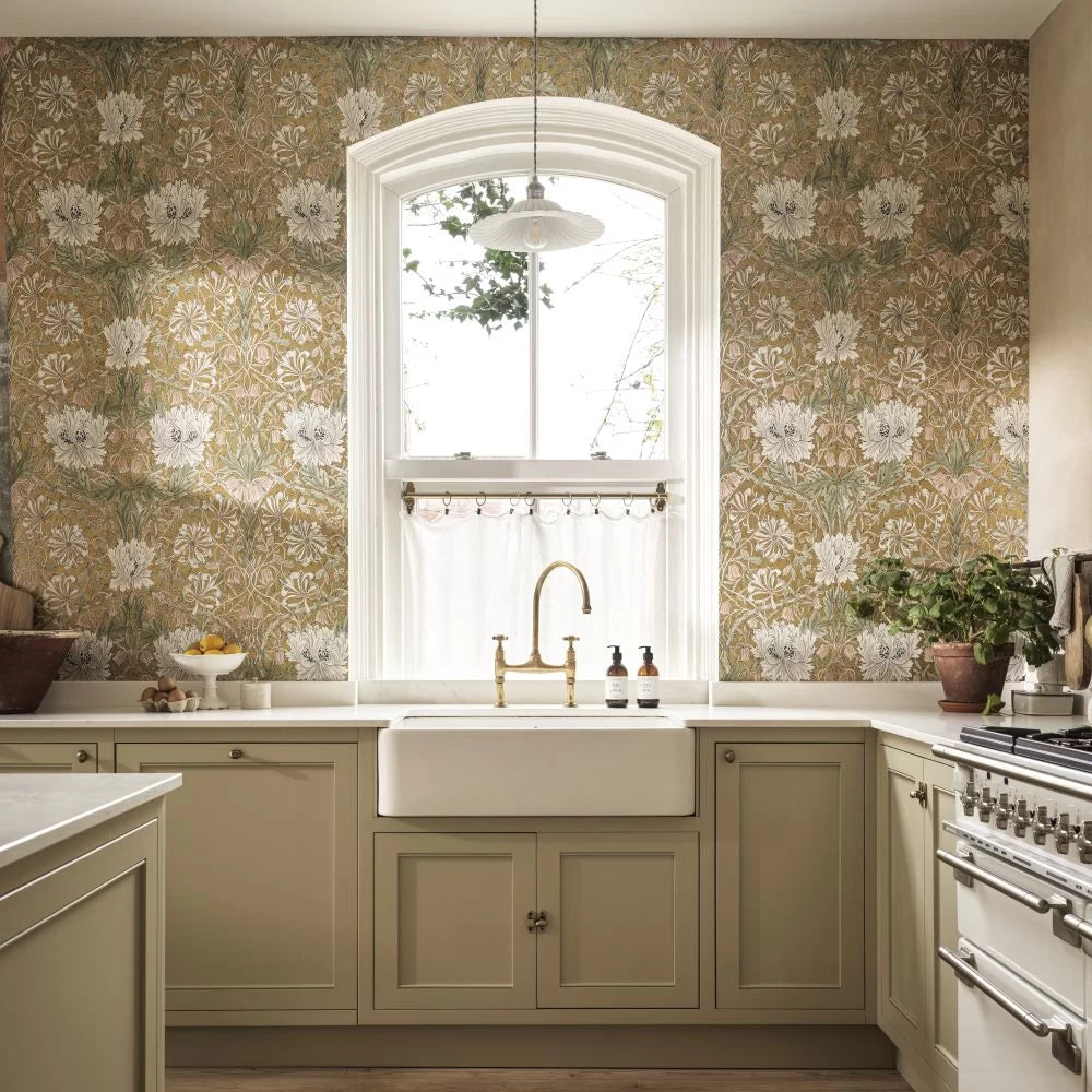 Honeysuckle and Tulip Wallpaper - Gold