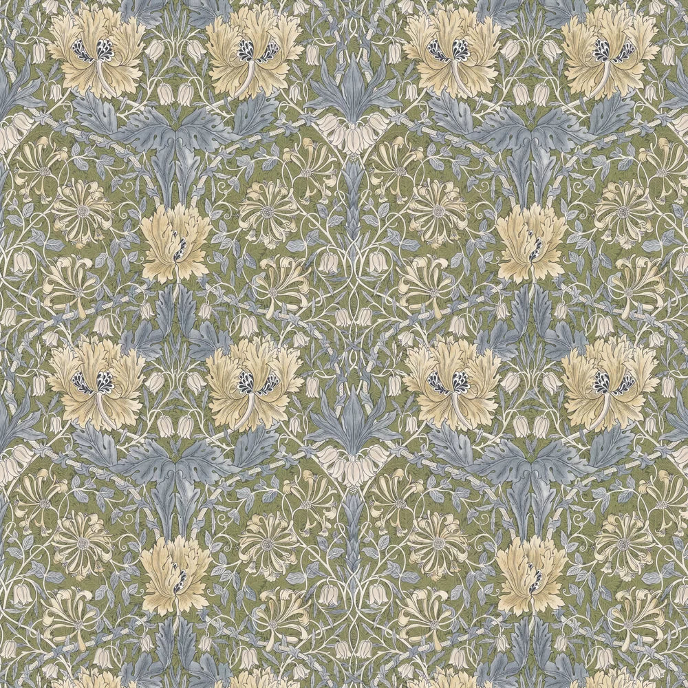 Honeysuckle and Tulip Wallpaper - Olive/Woad