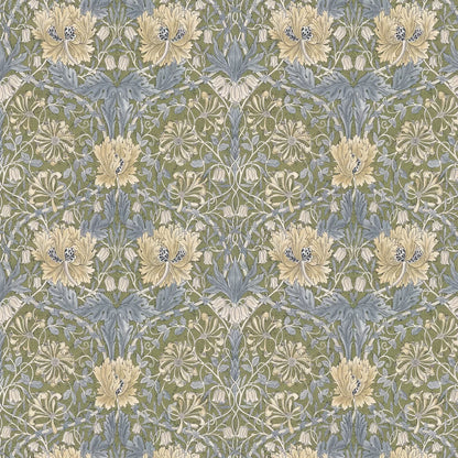 Honeysuckle and Tulip Wallpaper - Olive/Woad