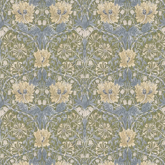Honeysuckle and Tulip Wallpaper - Olive/Woad