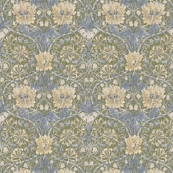 Sample - Honeysuckle and Tulip Wallpaper - Olive/Woad
