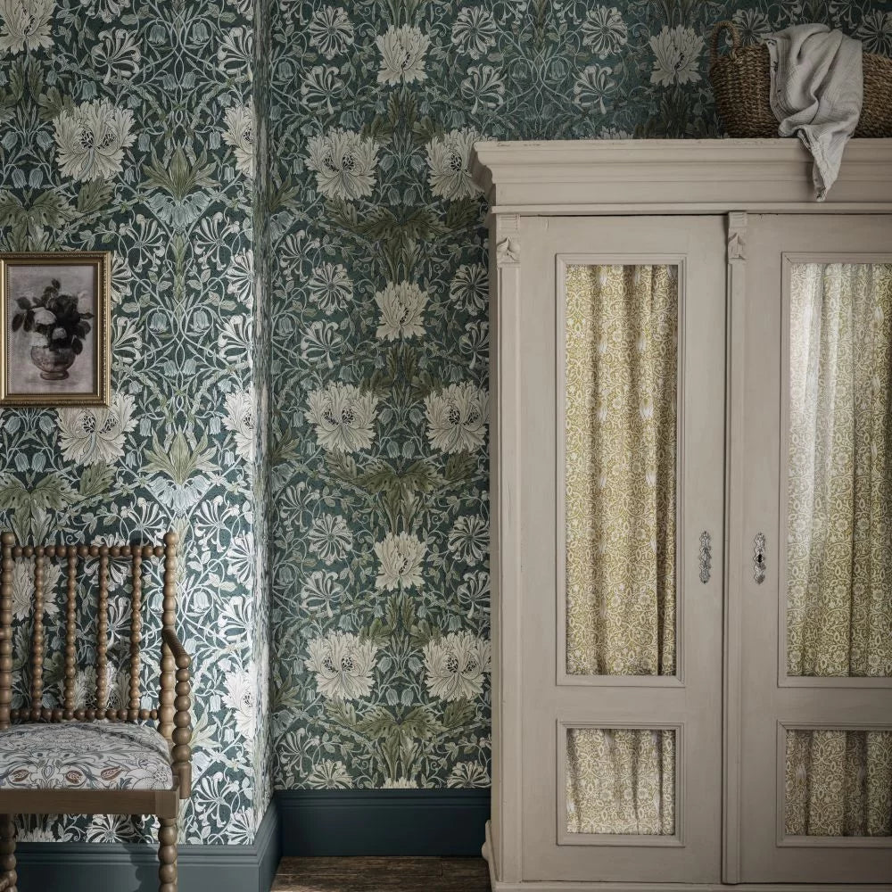 Honeysuckle and Tulip Wallpaper - Peacock