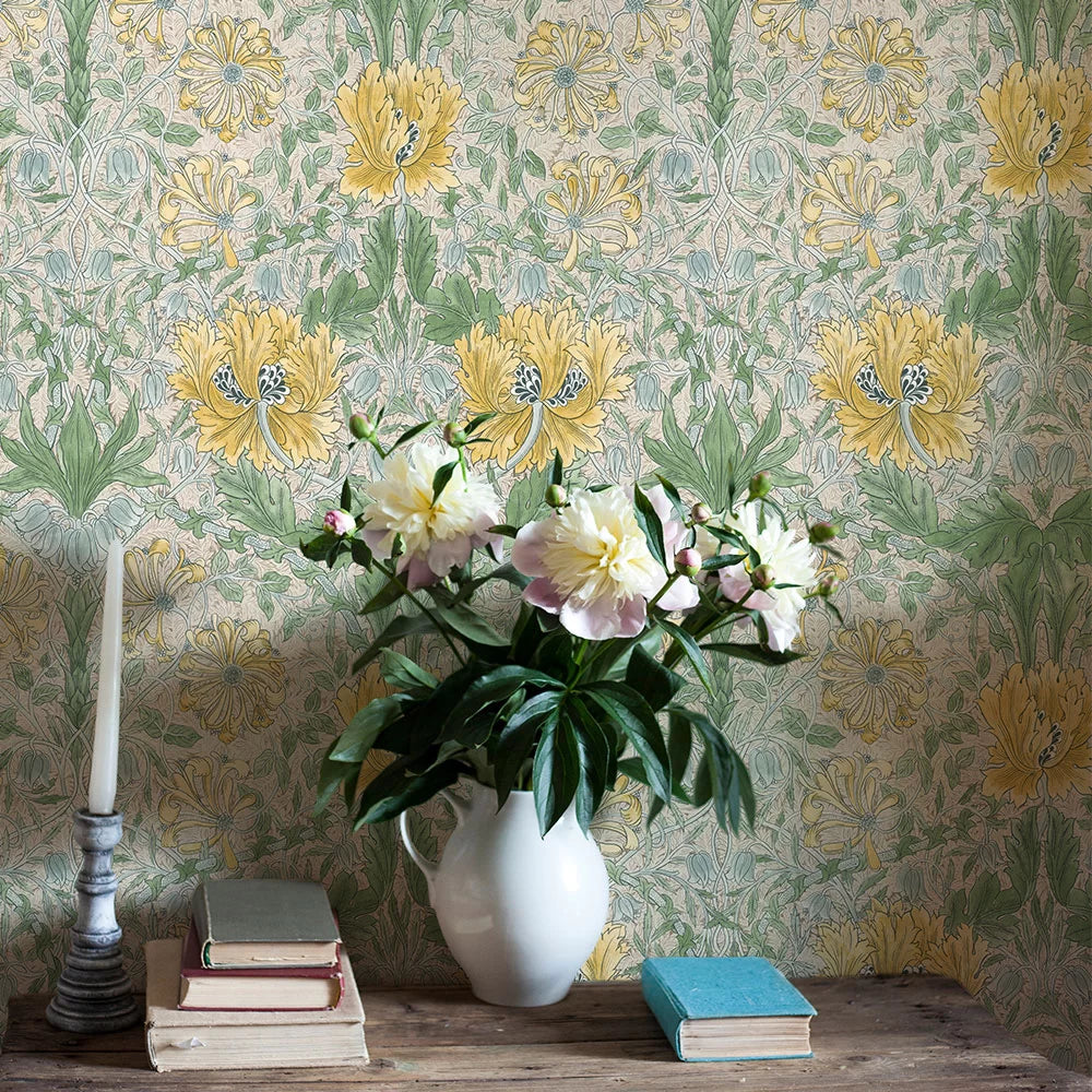 Honeysuckle and Tulip Wallpaper - Sunflower/Thyme