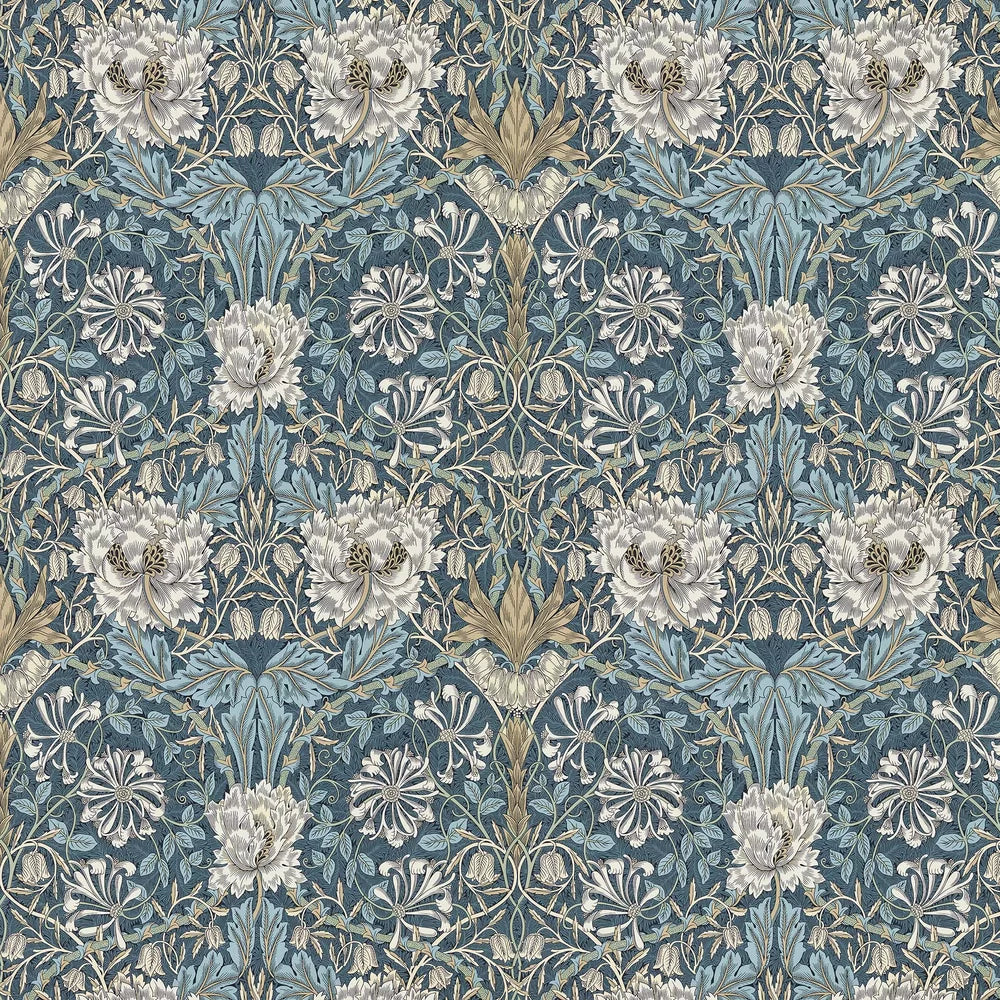 Honeysuckle and Tulip Wallpaper - Woad/Thyme