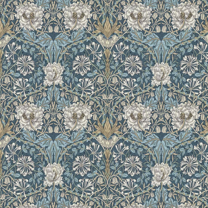 Honeysuckle and Tulip Wallpaper - Woad/Thyme