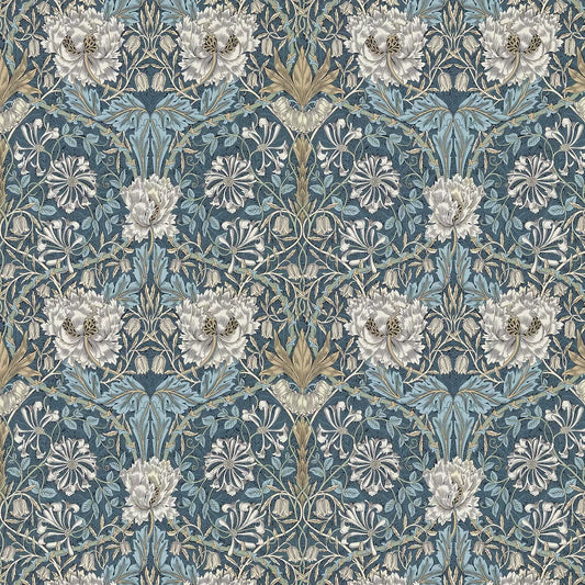 Honeysuckle and Tulip Wallpaper - Woad/Thyme
