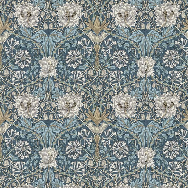 Sample - Honeysuckle and Tulip Wallpaper - Woad/Thyme