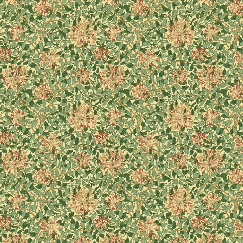 Honeysuckle Wallpaper - Green/Coral Pink
