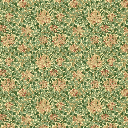 Honeysuckle Wallpaper - Green/Coral Pink