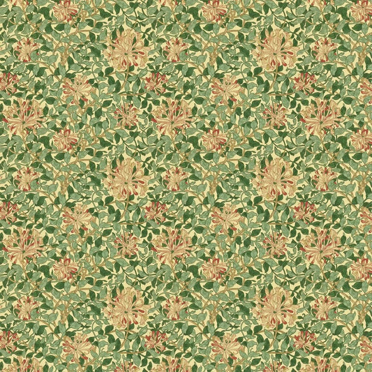 Honeysuckle Wallpaper - Green/Coral Pink