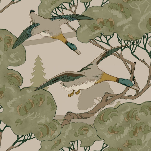 Sample - Grand Flying Ducks Wallpaper - Emerald