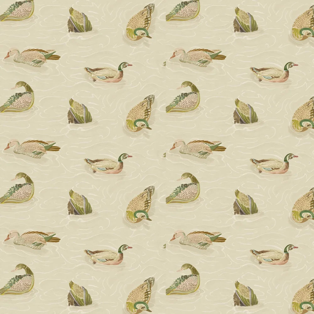 Duck Pond Wallpaper by Mulberry Home - Emerald/Stone