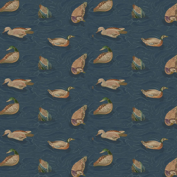 Sample - Duck Pond Wallpaper by Mulberry Home - Indigo