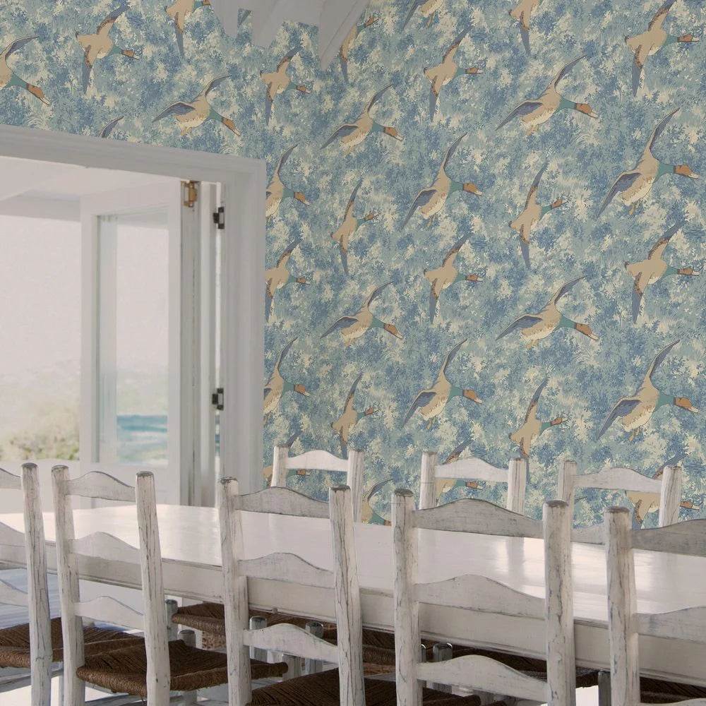 Forest Ducks by Mulberry Home Wallpaper - Blue