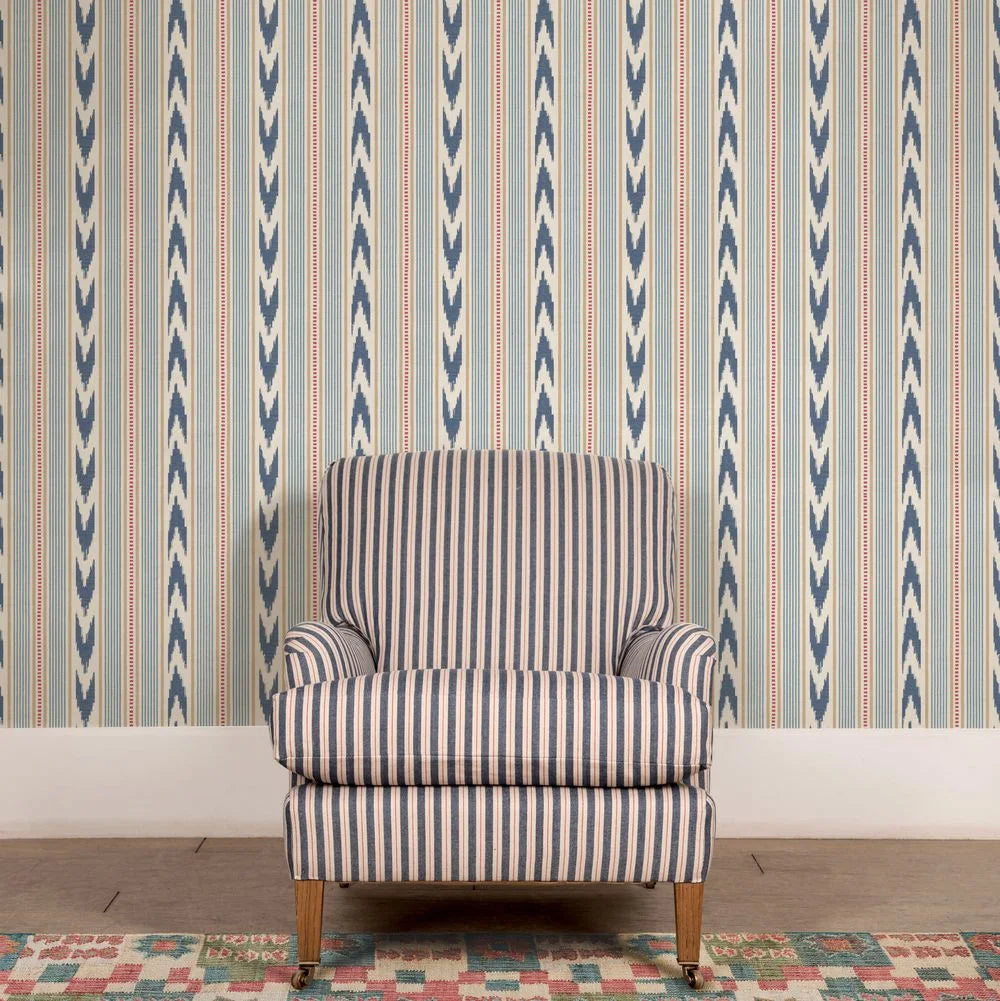Newport Stripe by Mulberry Home Wallpaper - Blue/Red