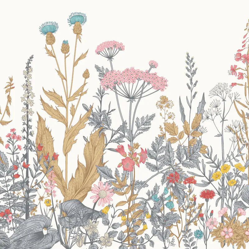 Botanical Fleur Mural Wallpaper - Dove/Grey