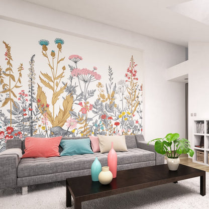 Botanical Fleur Mural Wallpaper - Dove/Grey