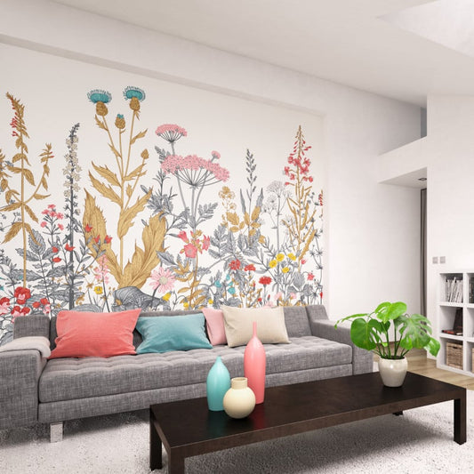 Botanical Fleur Mural Wallpaper - Dove/Grey