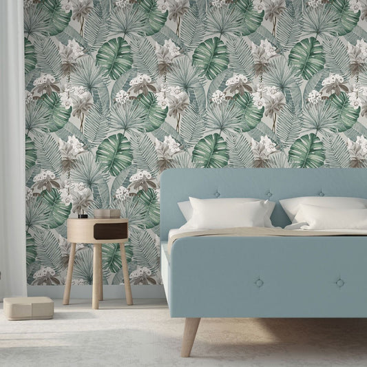 Isla Leaf Wallpaper - Grey