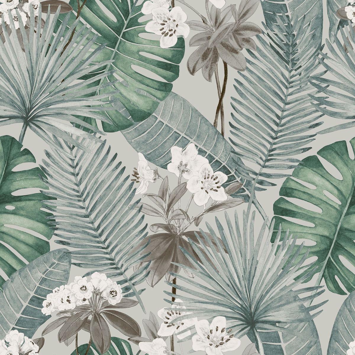 Isla Leaf Wallpaper - Grey