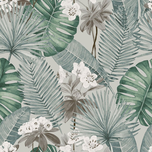 Isla Leaf Wallpaper - Grey