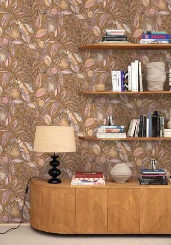 Jardin Bel Air Garden Leaf Wallpaper -  Brown Pink
