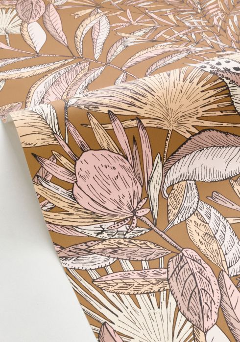 Jardin Bel Air Garden Leaf Wallpaper -  Brown Pink