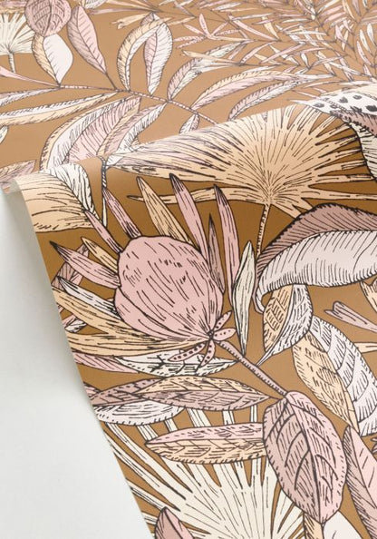 Jardin Bel Air Garden Leaf Wallpaper -  Brown Pink